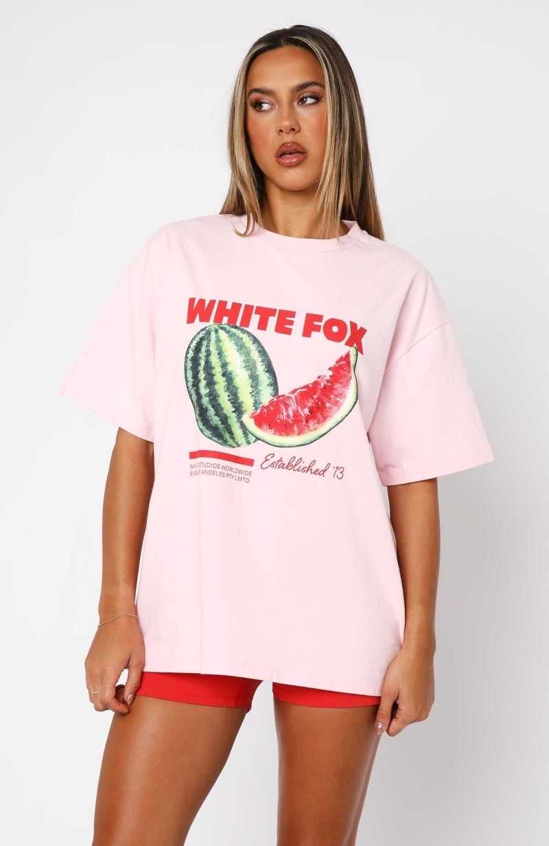 White Fox Euro Vacay Oversized Tee Pink | UCZXKJ-705