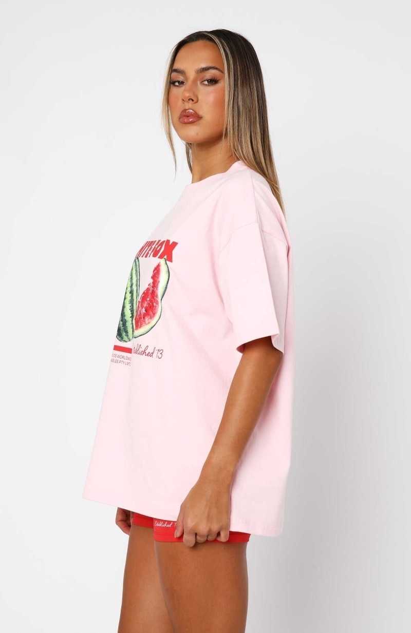 White Fox Euro Vacay Oversized Tee Pink | UCZXKJ-705