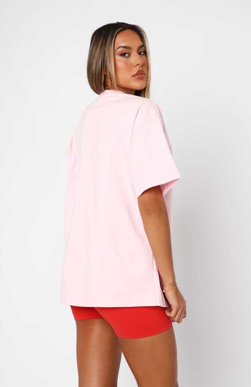 White Fox Euro Vacay Oversized Tee Pink | UCZXKJ-705
