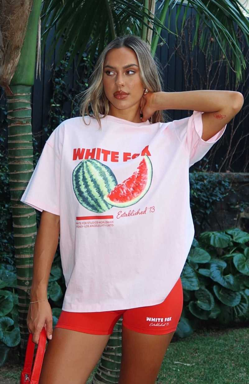White Fox Euro Vacay Oversized Tee Pink | UCZXKJ-705