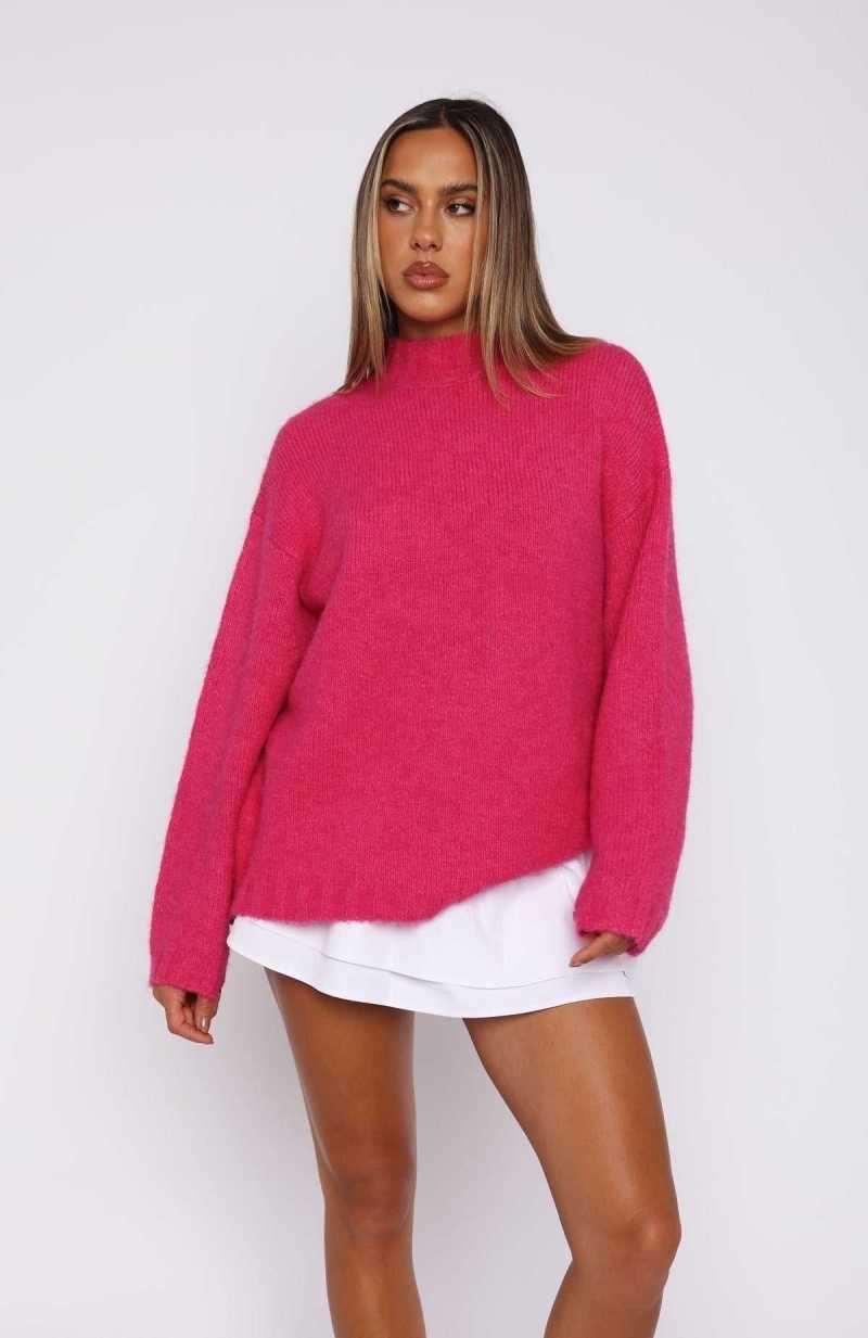 White Fox Everyone Wins Oversized Knit Sweater Hot Pink | PXVUFW-265