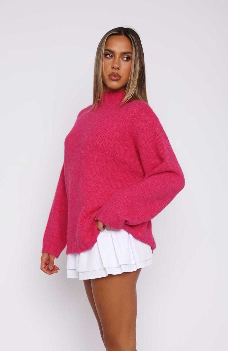 White Fox Everyone Wins Oversized Knit Sweater Hot Pink | PXVUFW-265