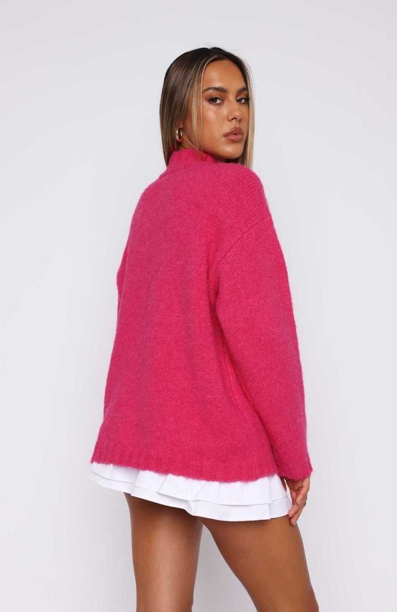 White Fox Everyone Wins Oversized Knit Sweater Hot Pink | PXVUFW-265