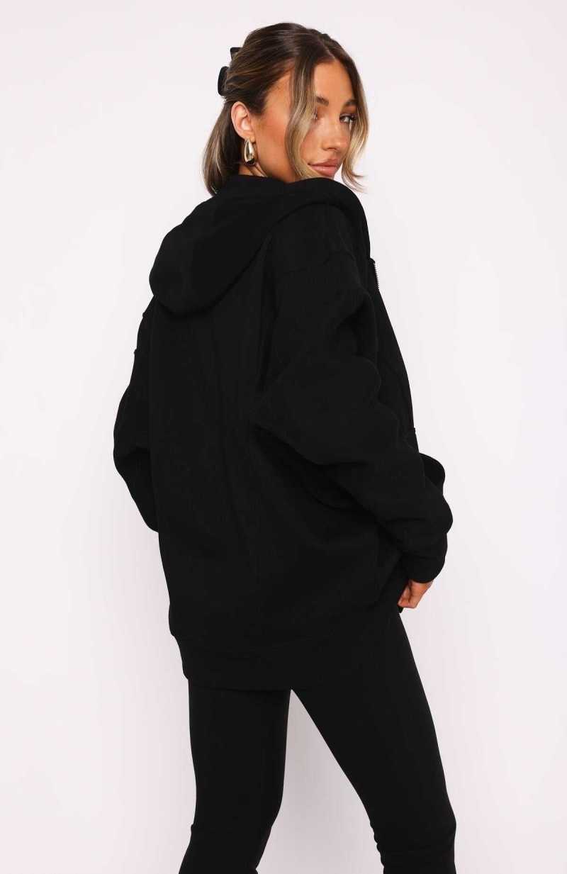 White Fox Everything You Want Zip Front Hoodie Black | QXHDOW-541