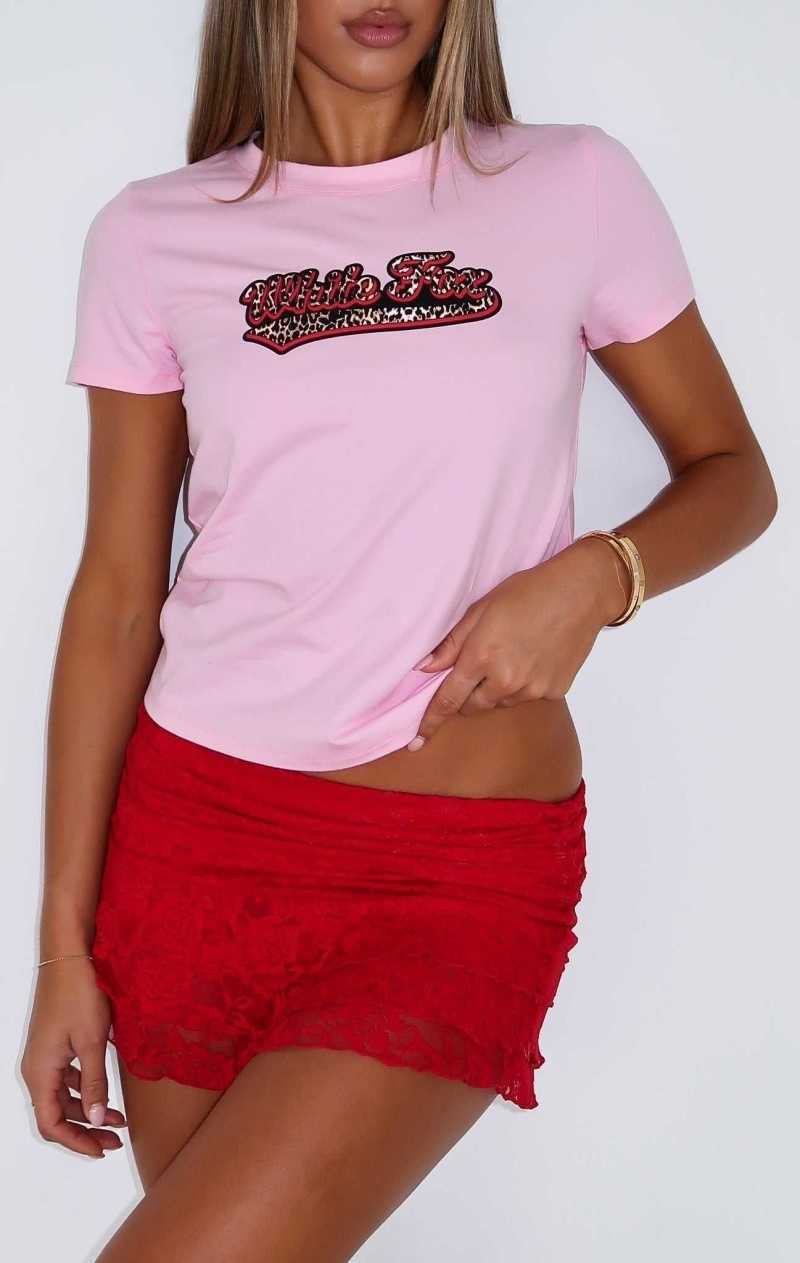 White Fox Expensive Taste Relaxed Baby Tee Pink | MQTKDE-270