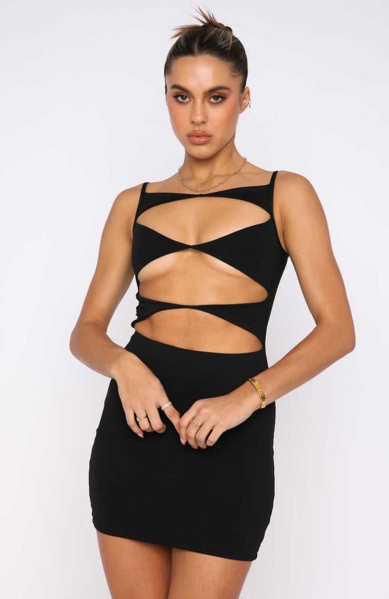 White Fox Eyes On Me Mini Dress Black | PFYOXI-691