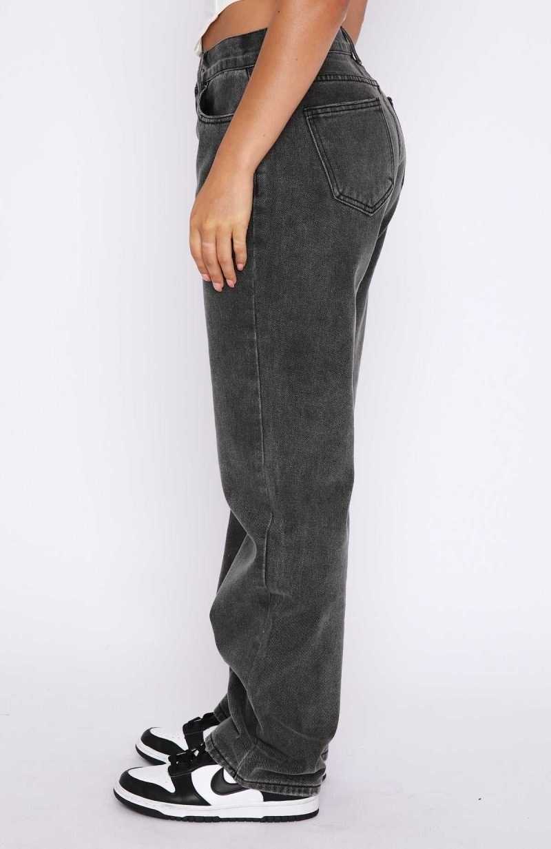 White Fox Fashion Society Mid Rise Straight Leg Jeans Acid Black | XBADTS-573