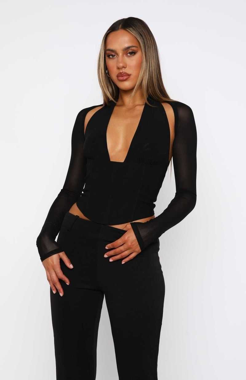 White Fox Favourite Person Long Sleeve Bustier Black | DIPVNO-894