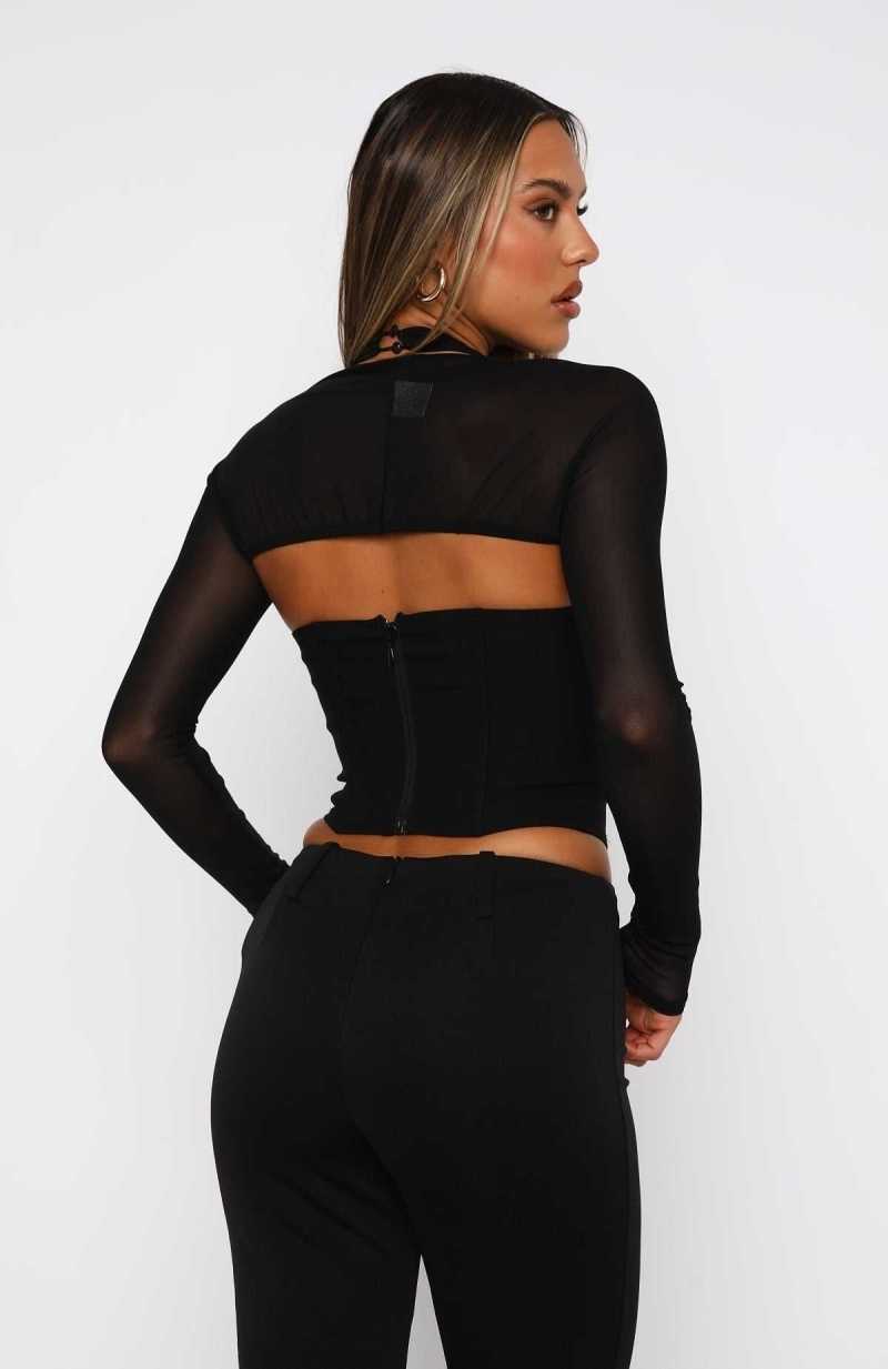 White Fox Favourite Person Long Sleeve Bustier Black | DIPVNO-894