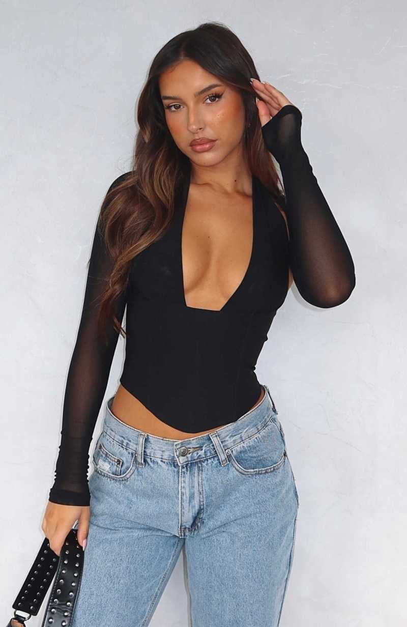 White Fox Favourite Person Long Sleeve Bustier Black | DIPVNO-894