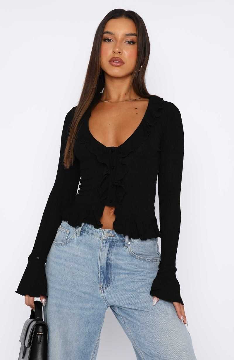 White Fox Feel My Love Long Sleeve Top Black | XLZQEC-378