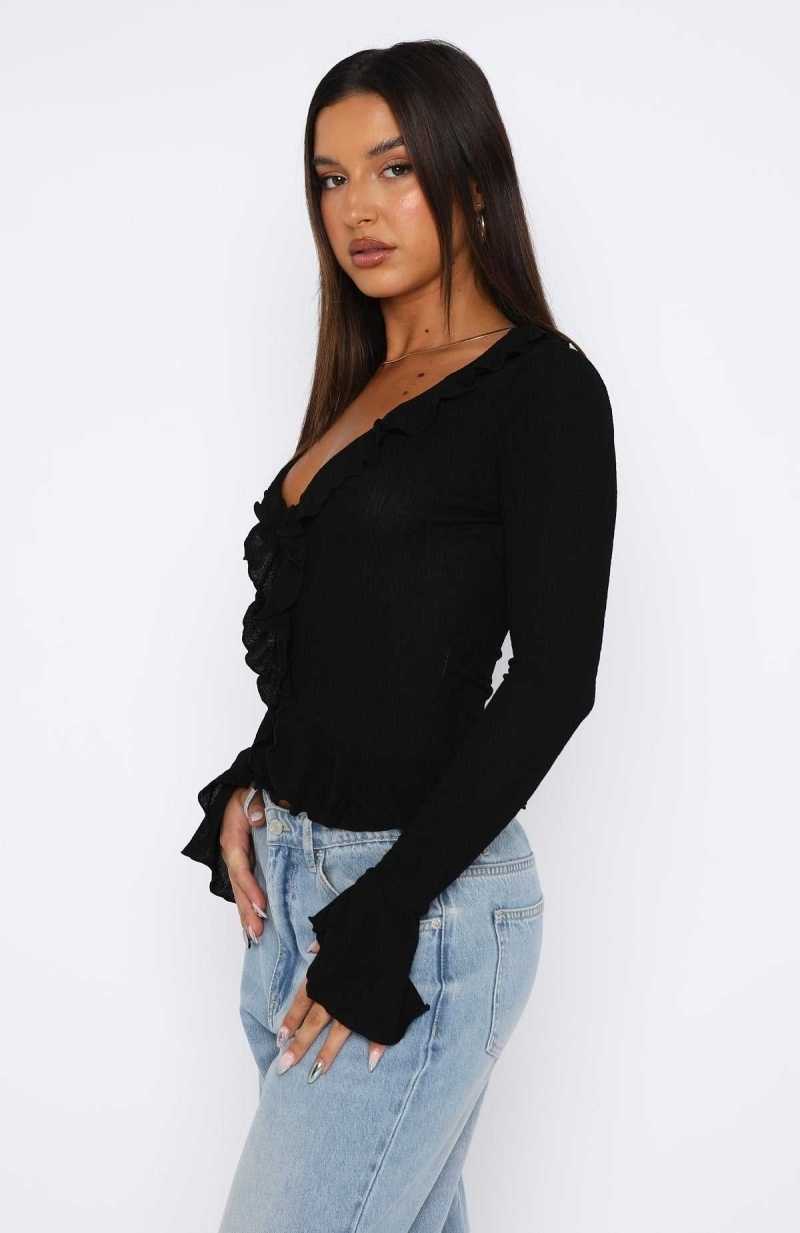 White Fox Feel My Love Long Sleeve Top Black | XLZQEC-378