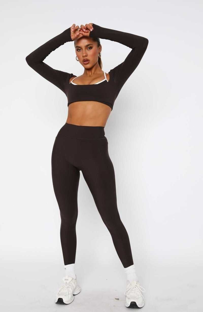 White Fox Flexi High Waisted Pocket Leggings Espresso | ZKCDAJ-102