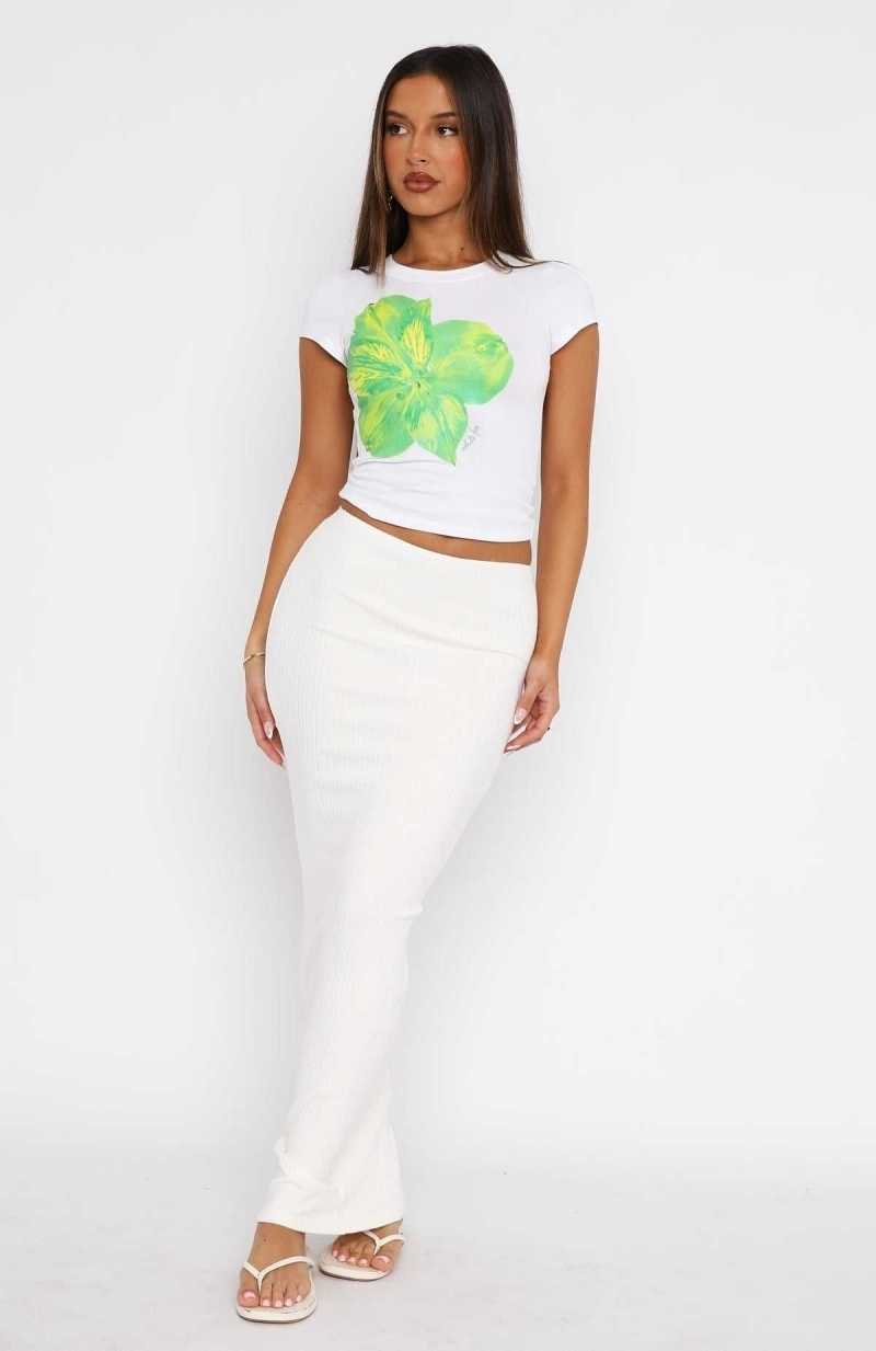 White Fox Flirtatious Ribbed Maxi Skirt White | UDWPXY-746