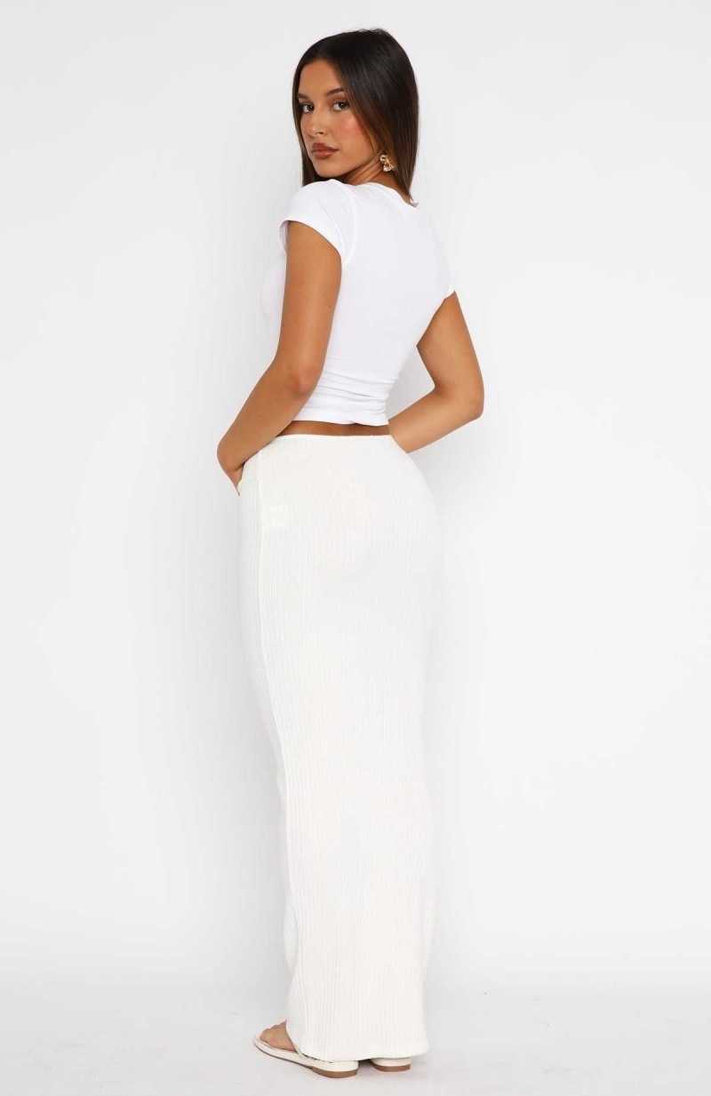 White Fox Flirtatious Ribbed Maxi Skirt White | YFTGAC-025