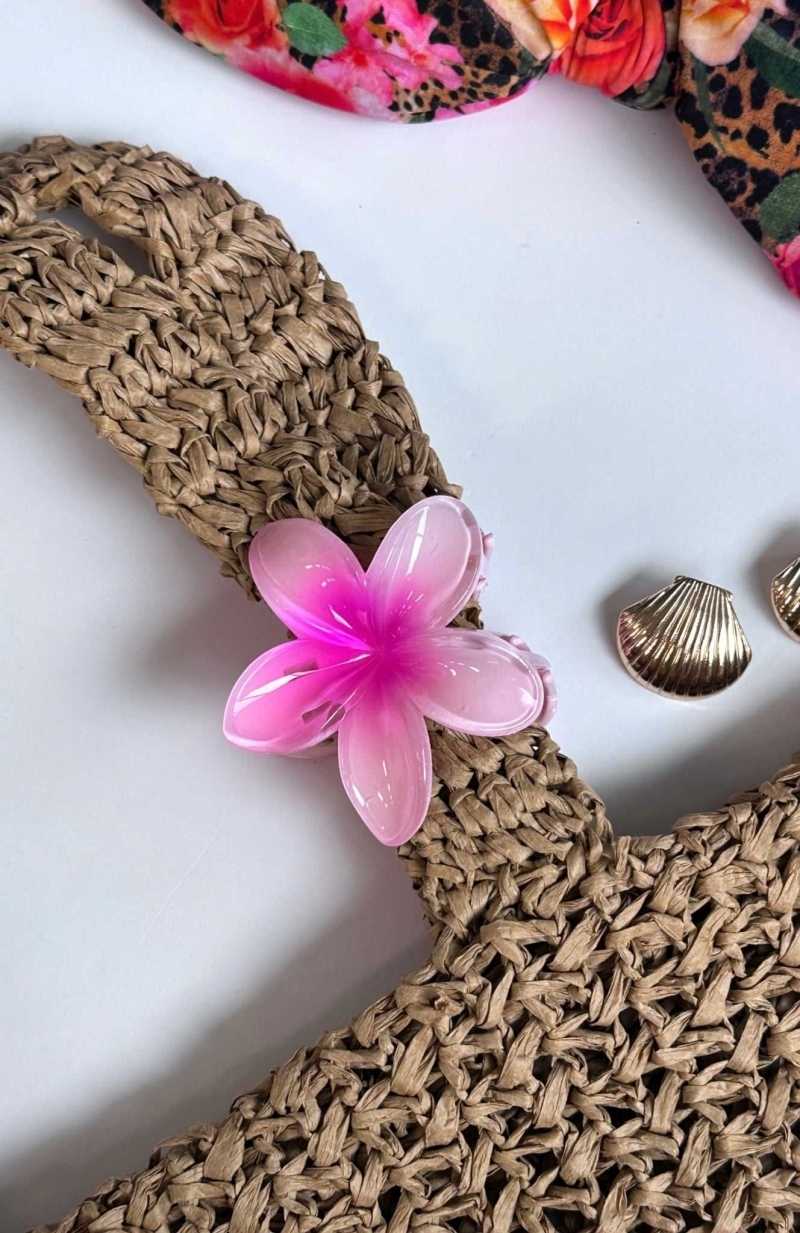 White Fox Floral Charm Hair Clip Pink | LHUJCG-361