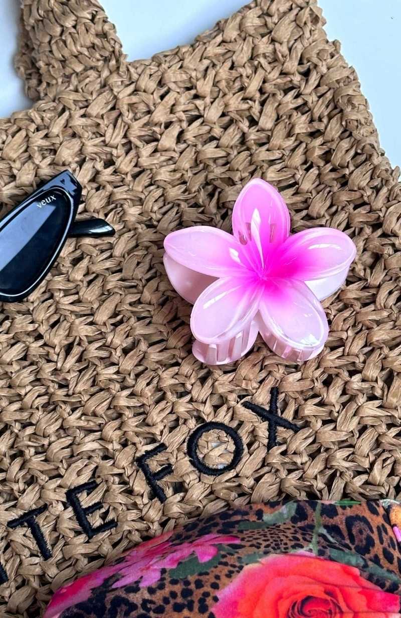 White Fox Floral Charm Hair Clip Pink | LHUJCG-361