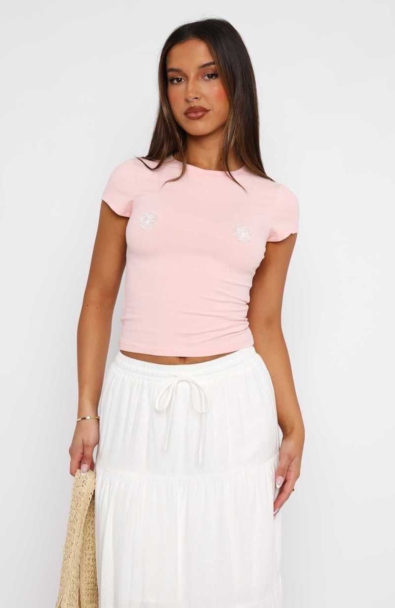 White Fox Forget The Past Baby Tee Pink | TSAJDL-958