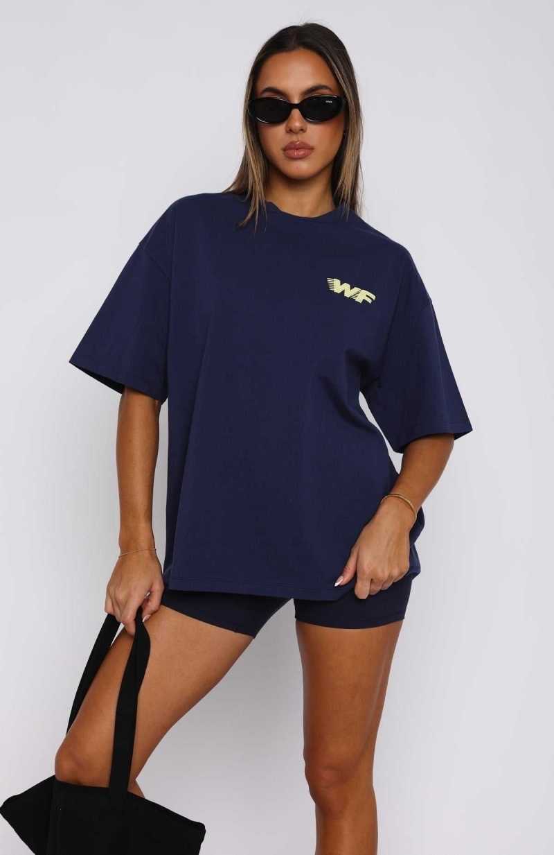 White Fox Forgot You Existed Oversized Tee Navy | LONVIW-521