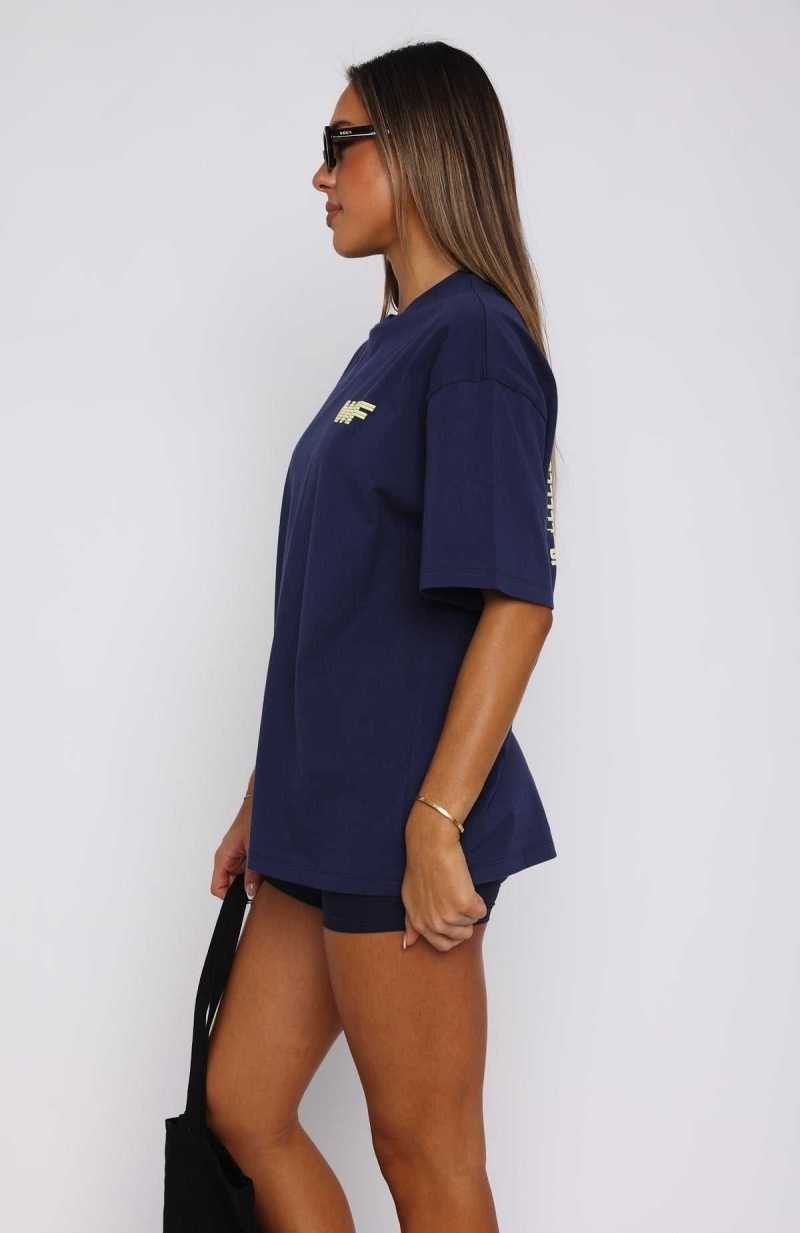 White Fox Forgot You Existed Oversized Tee Navy | LONVIW-521