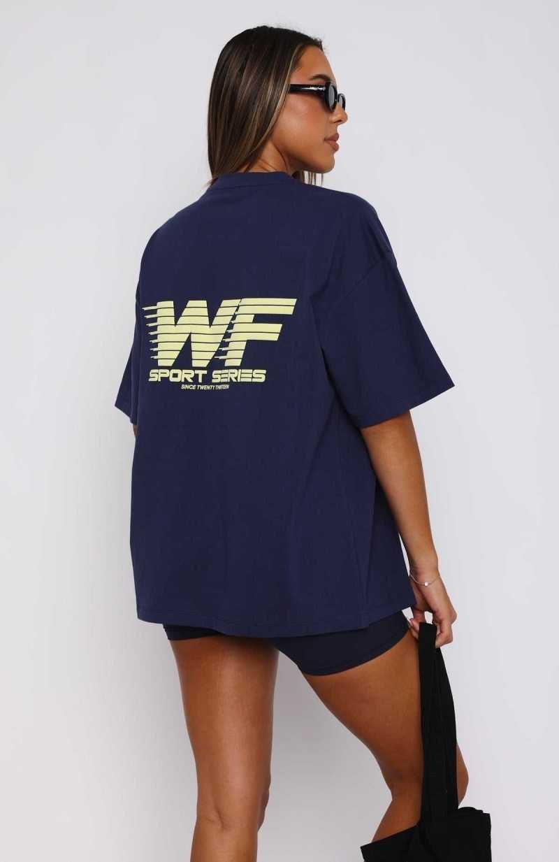 White Fox Forgot You Existed Oversized Tee Navy | LONVIW-521