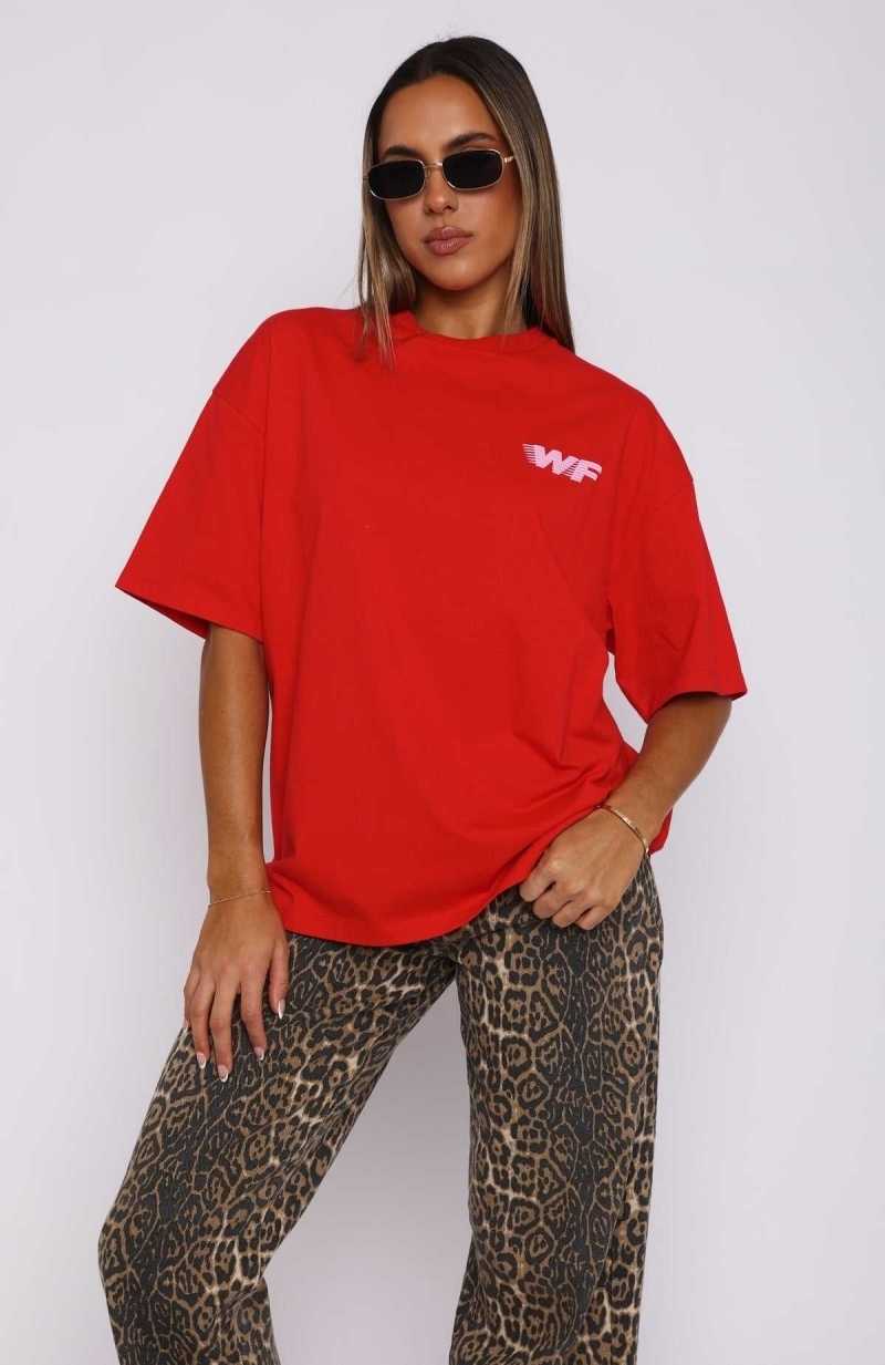 White Fox Forgot You Existed Oversized Tee Red | ELGNRK-214