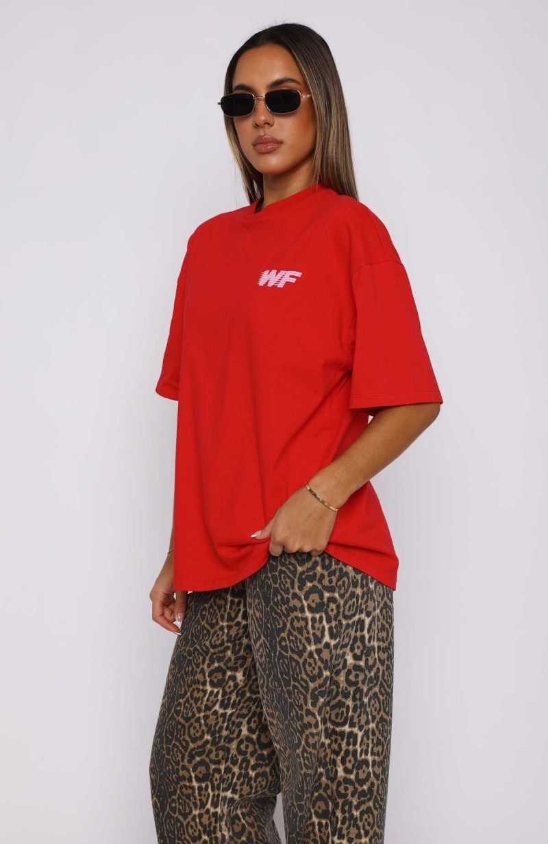 White Fox Forgot You Existed Oversized Tee Red | ELGNRK-214