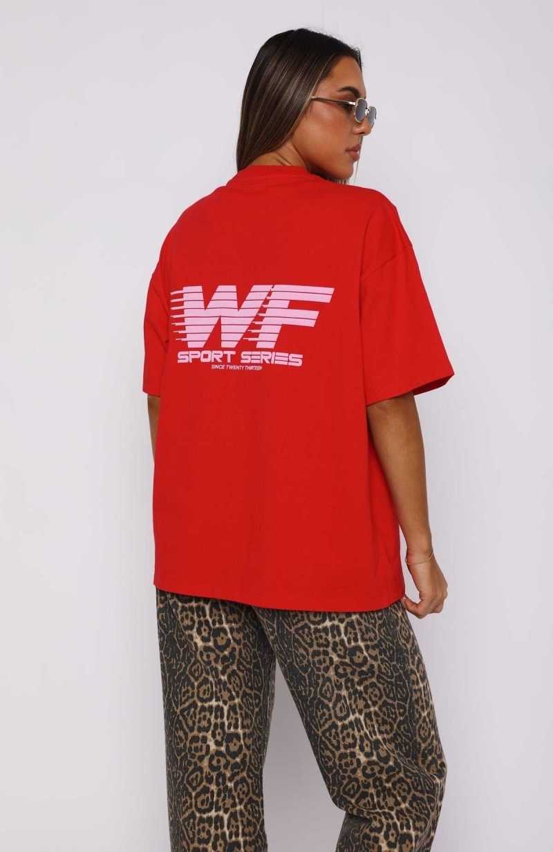 White Fox Forgot You Existed Oversized Tee Red | ELGNRK-214
