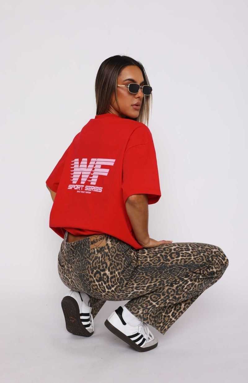 White Fox Forgot You Existed Oversized Tee Red | ELGNRK-214