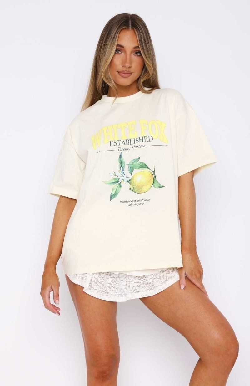 White Fox Fresh Daily Oversized Tee Off White | ZJXQMU-741
