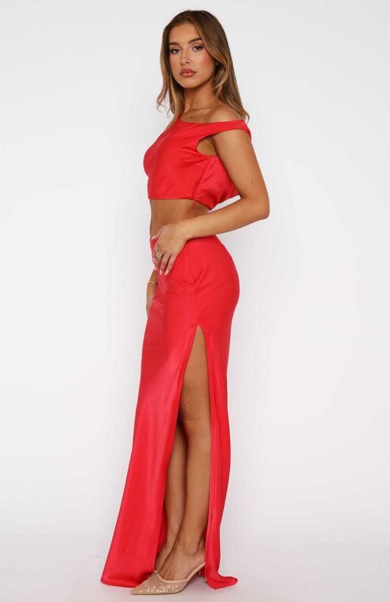 White Fox From Me To You Maxi Skirt Red | PYQINE-619