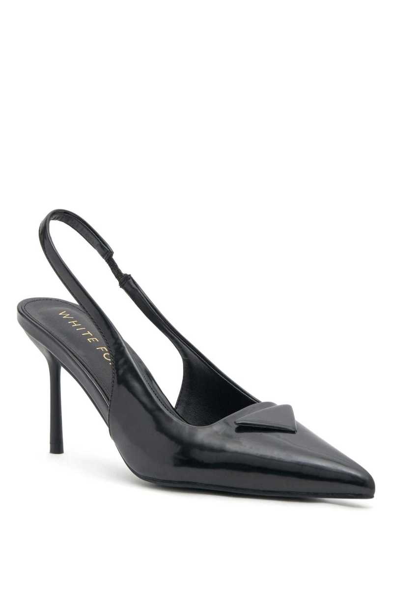 White Fox Georgie Slingback Heels Black Smooth | QJZKXI-283