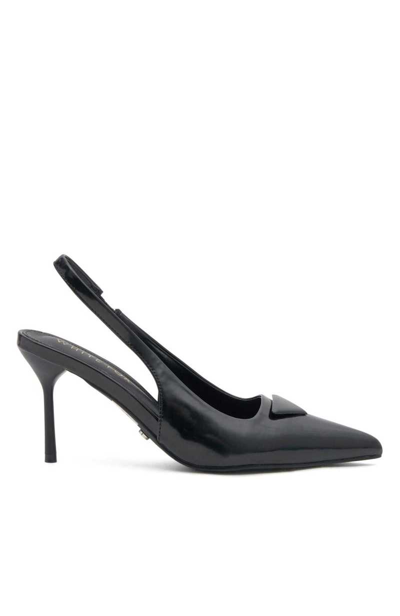 White Fox Georgie Slingback Heels Black Smooth | QJZKXI-283