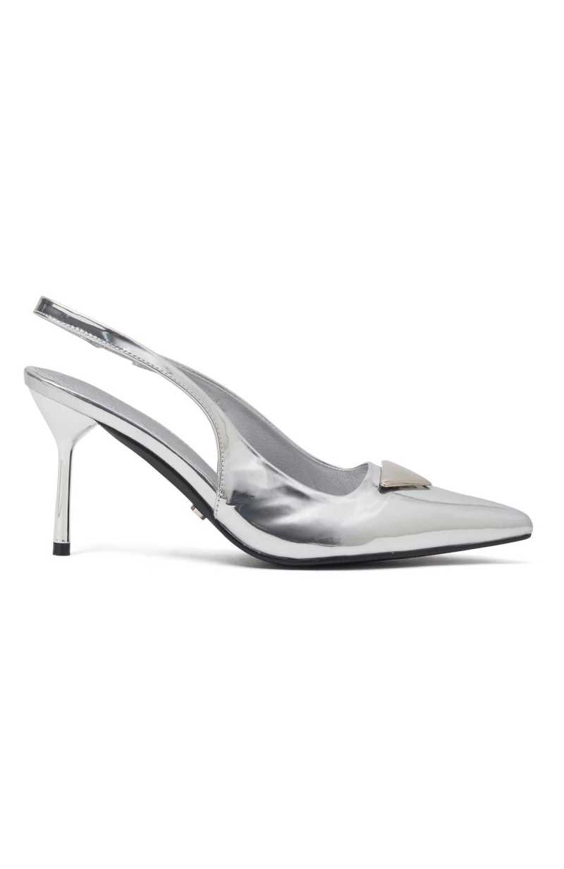 White Fox Georgie Slingback Heels Silver | LMBURE-671