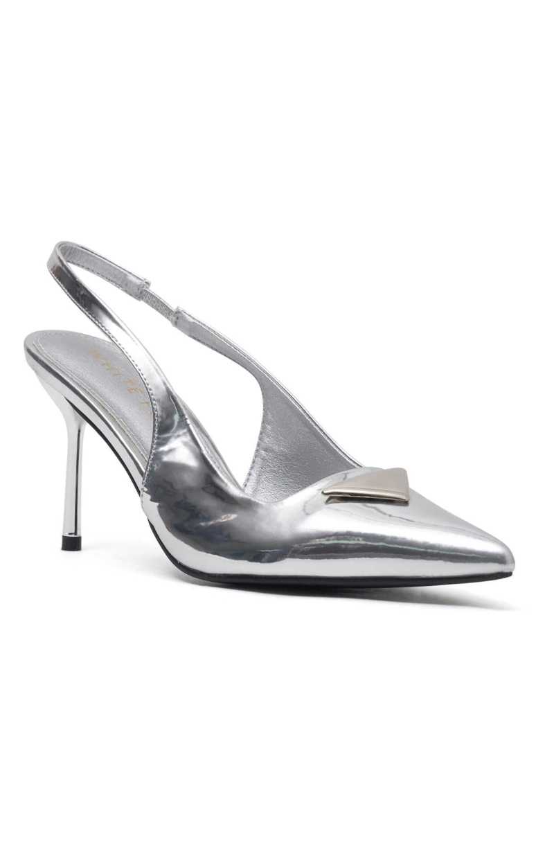 White Fox Georgie Slingback Heels Silver | LMBURE-671