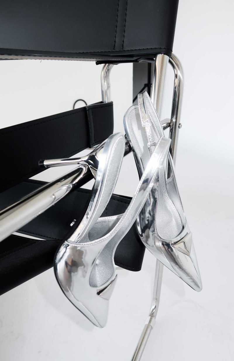 White Fox Georgie Slingback Heels Silver | LMBURE-671