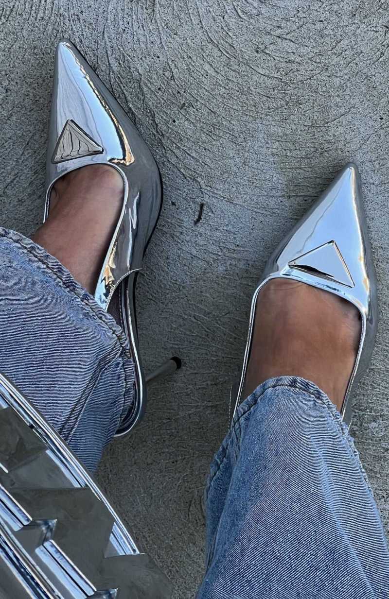 White Fox Georgie Slingback Heels Silver | LMBURE-671