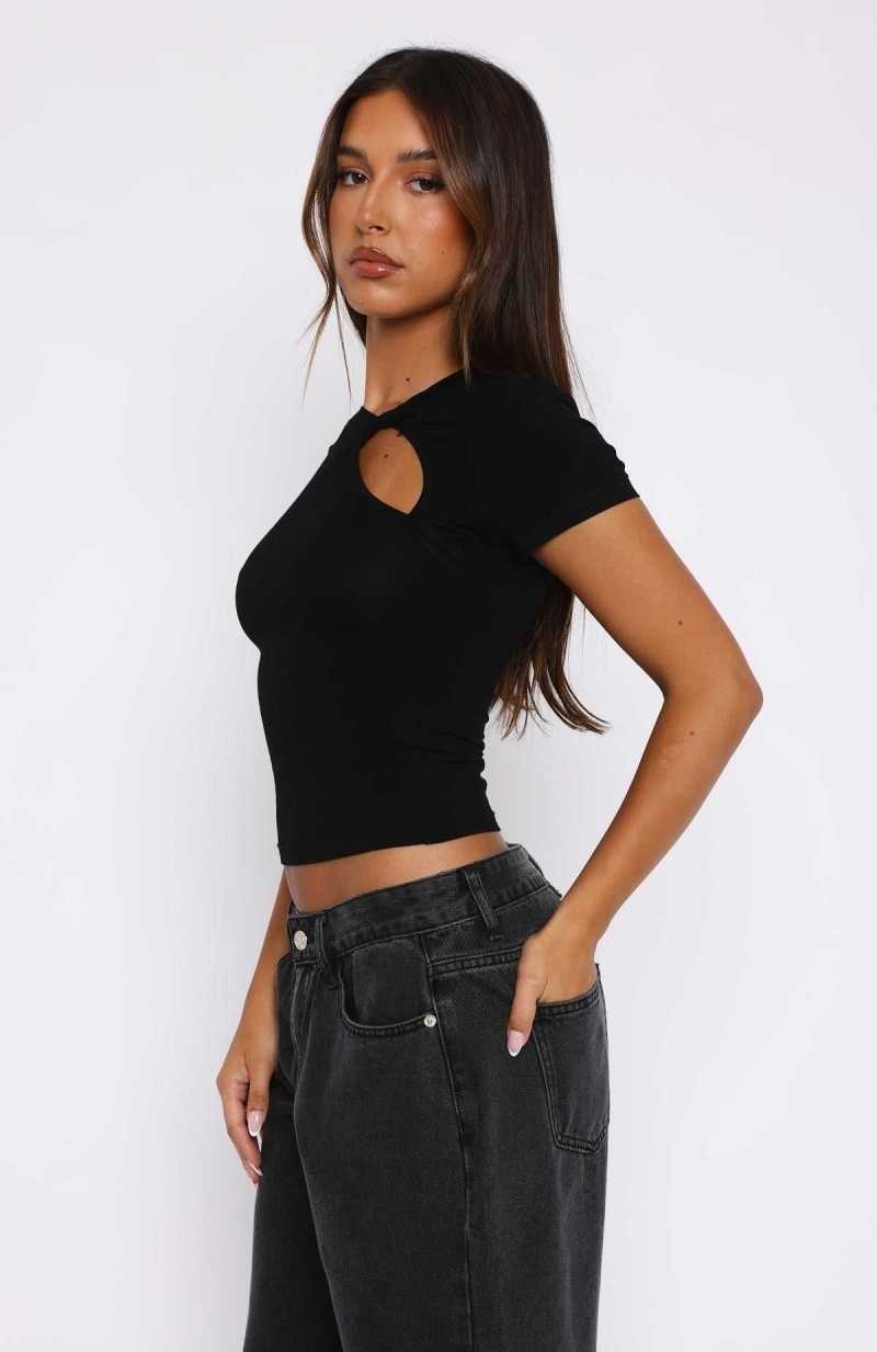White Fox Give A Little Short Sleeve Top Black | HEQFPM-876