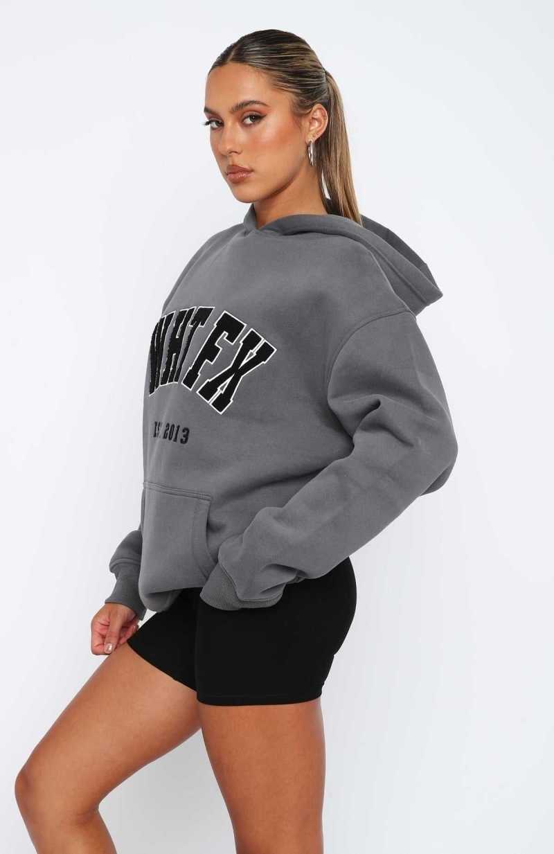 White Fox Give It Away Oversized Hoodie Charcoal | RBHDYJ-506