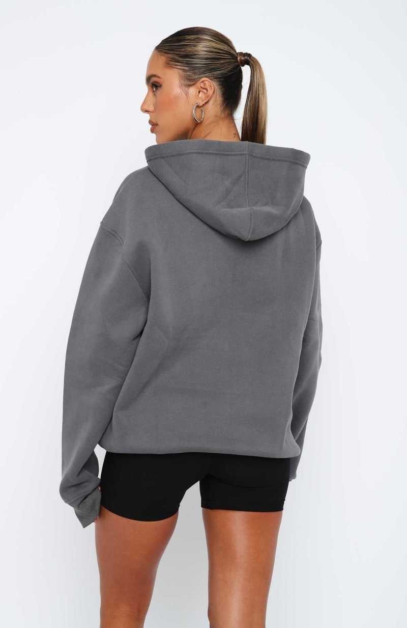 White Fox Give It Away Oversized Hoodie Charcoal | RBHDYJ-506
