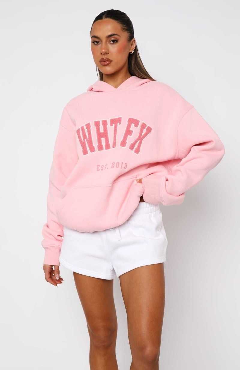White Fox Give It Away Oversized Hoodie Pink | JGAMXD-083