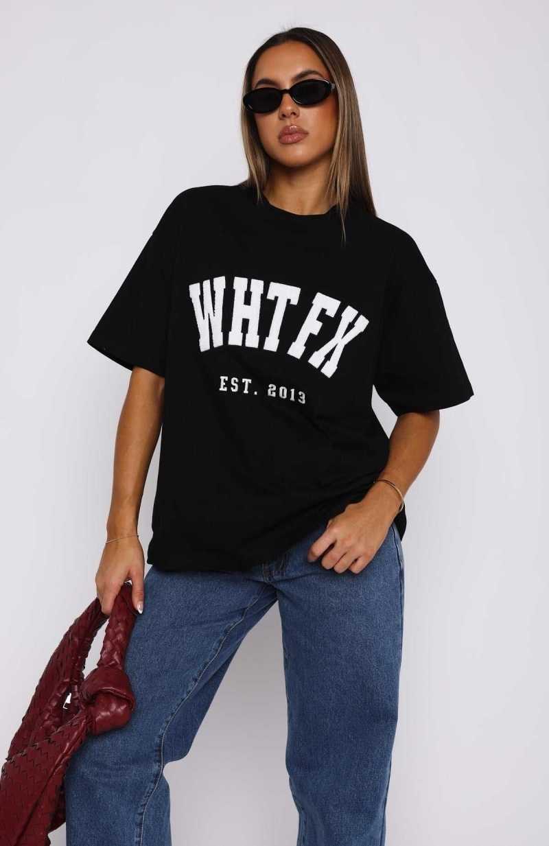White Fox Give It Away Oversized Tee Black | OBQGEW-549