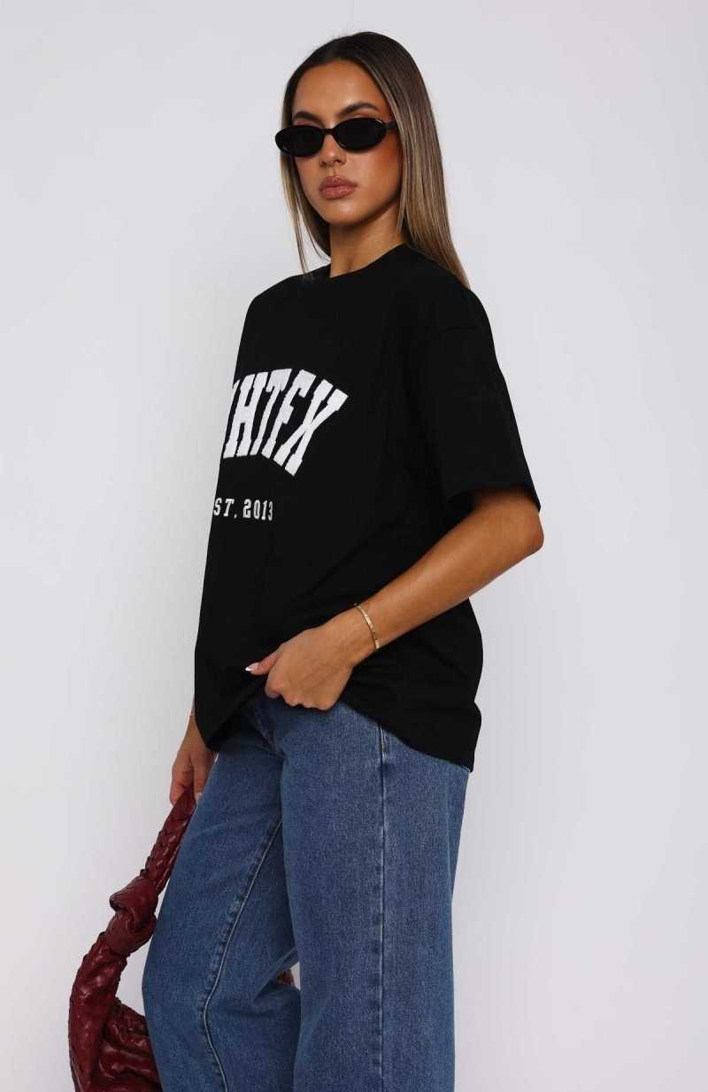 White Fox Give It Away Oversized Tee Black | OBQGEW-549