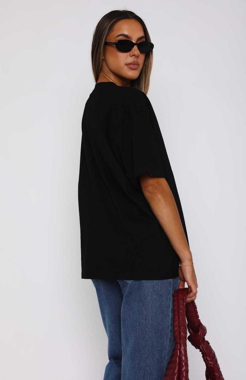 White Fox Give It Away Oversized Tee Black | OBQGEW-549