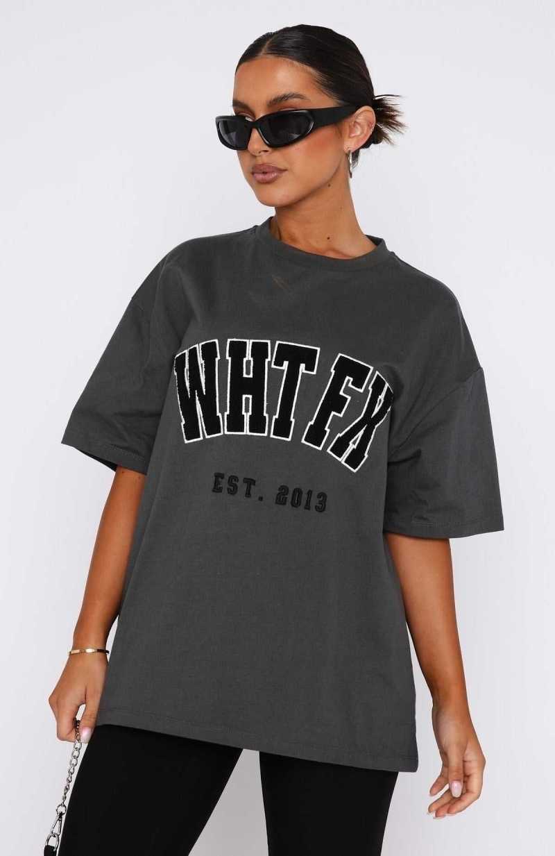 White Fox Give It Away Oversized Tee Charcoal | UEWPZA-921