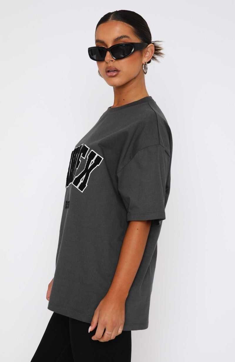 White Fox Give It Away Oversized Tee Charcoal | UEWPZA-921