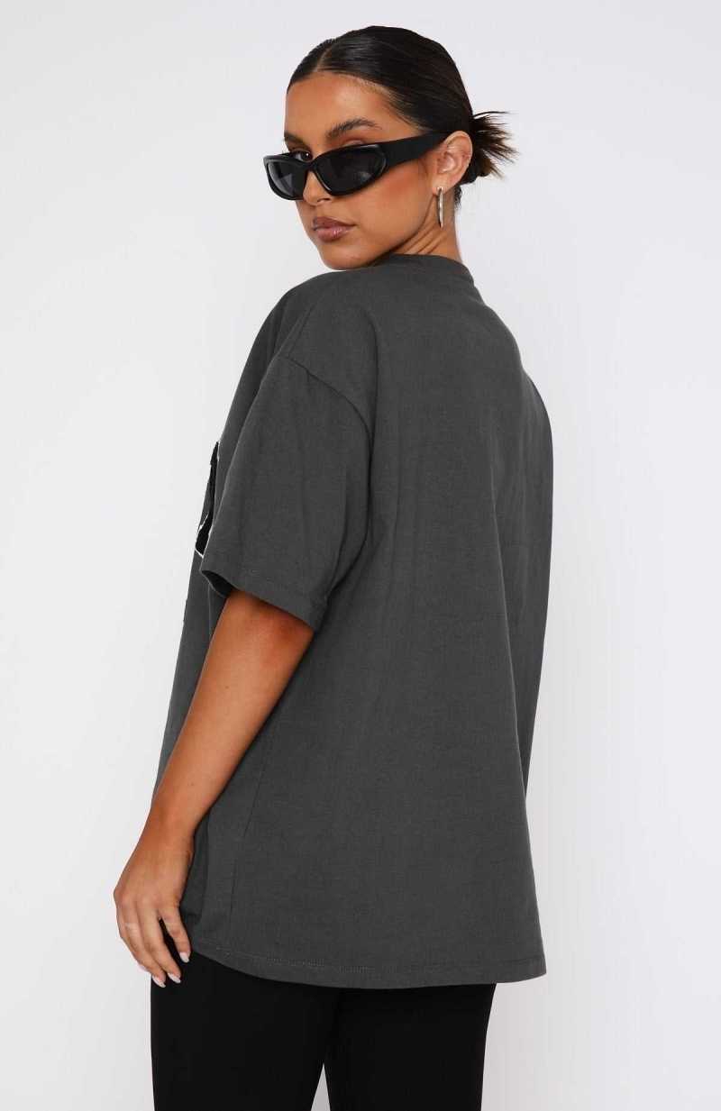 White Fox Give It Away Oversized Tee Charcoal | UEWPZA-921