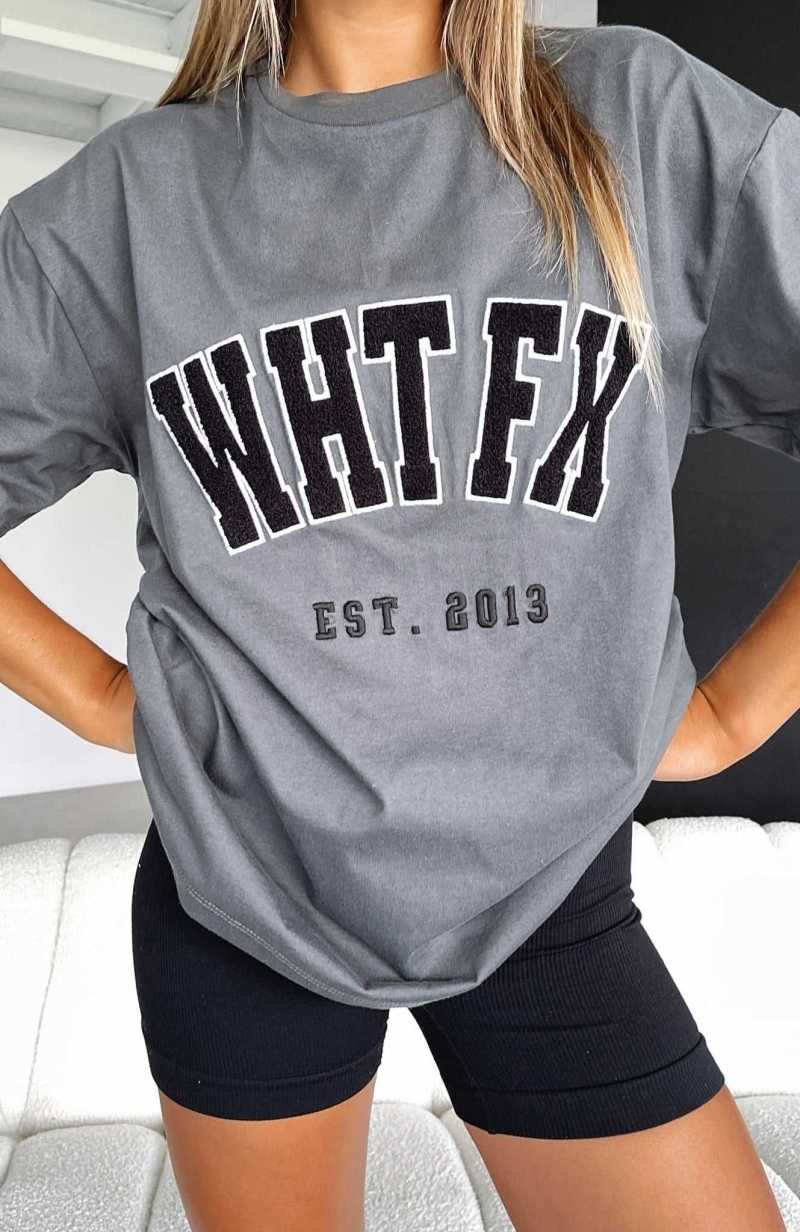 White Fox Give It Away Oversized Tee Charcoal | UEWPZA-921