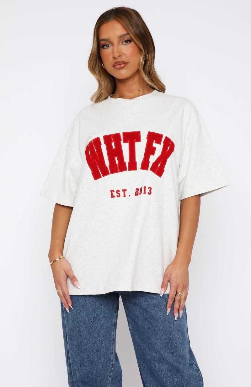 White Fox Give It Away Oversized Tee Grey Marle/Red | HETJYV-506
