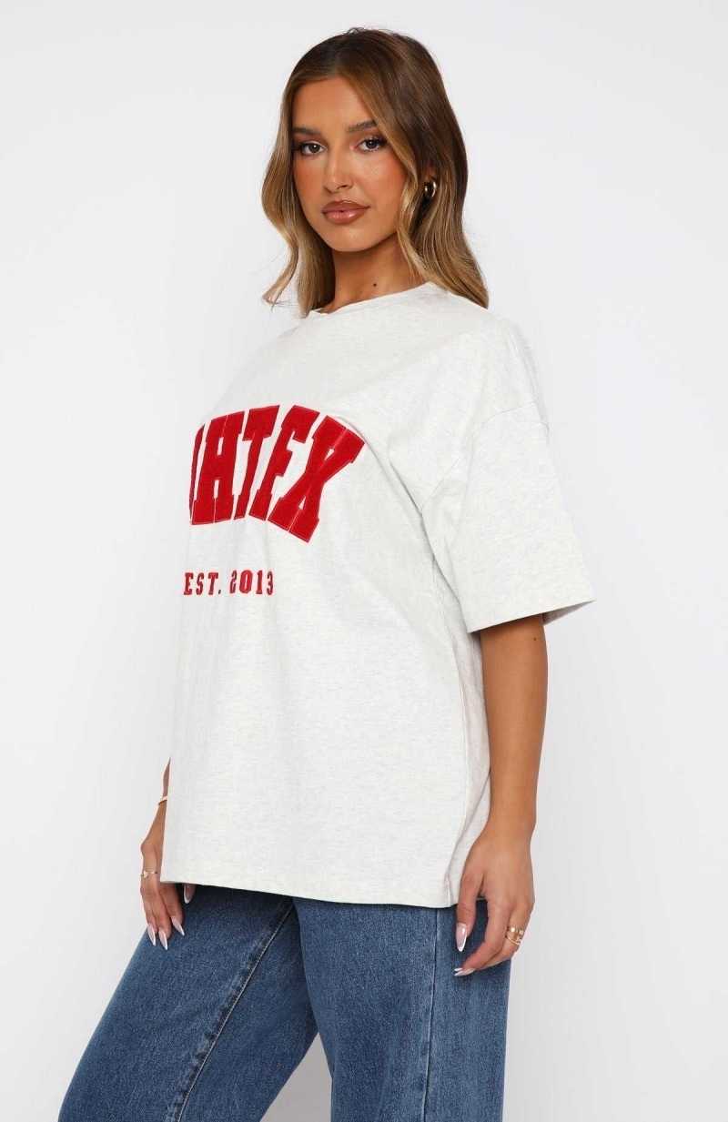 White Fox Give It Away Oversized Tee Grey Marle/Red | HETJYV-506
